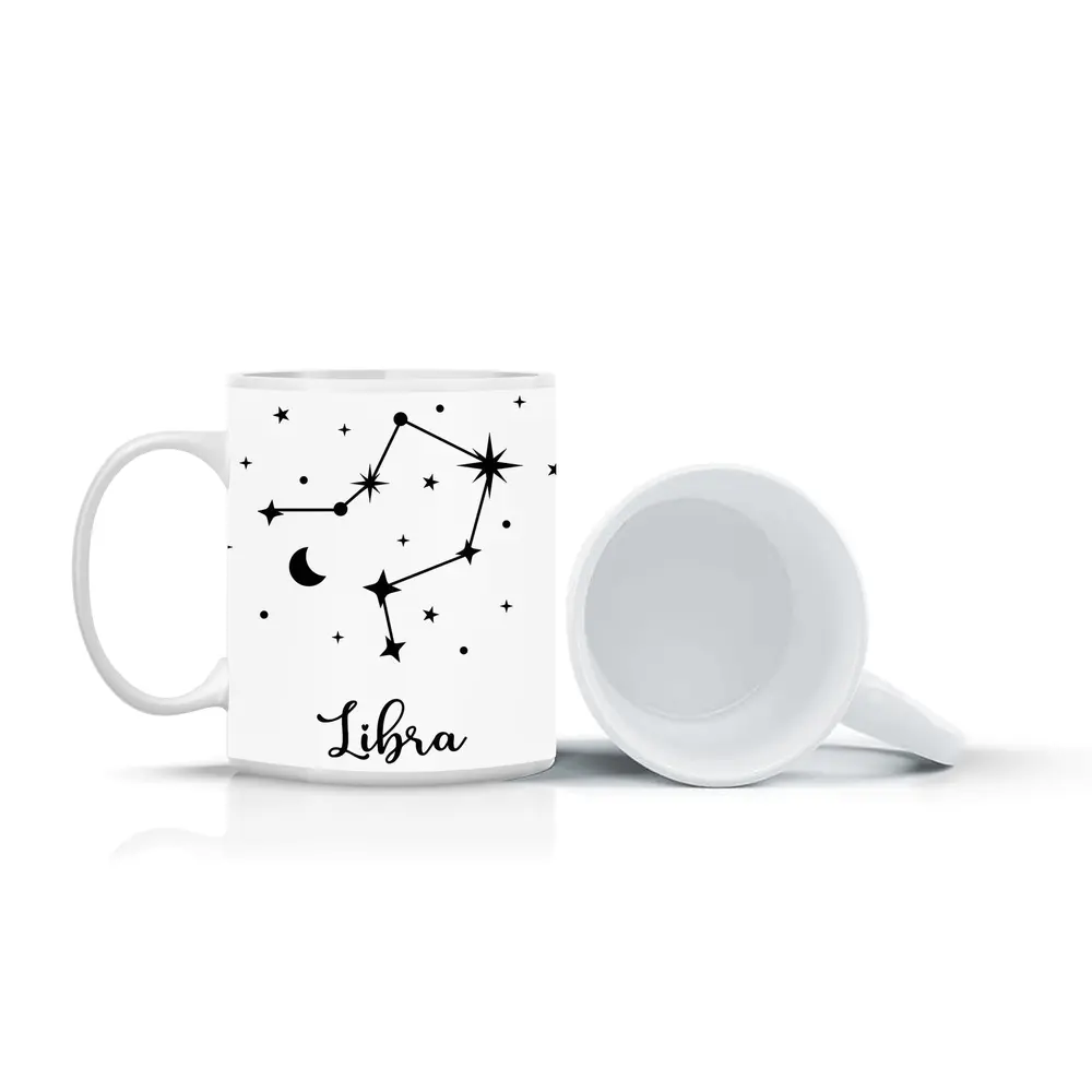 Libra Constellation Stars Moon Black White – Mugs