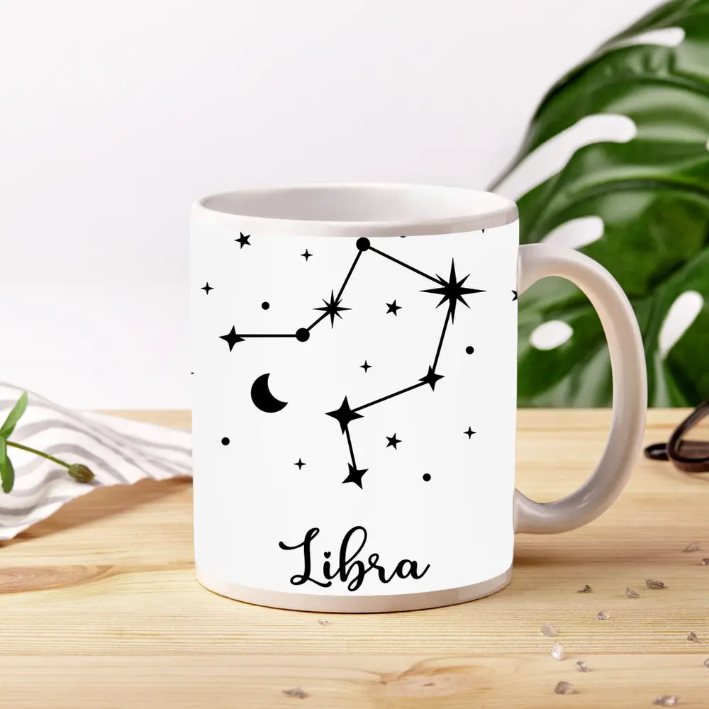 Libra Constellation Stars Moon Black White – Mugs