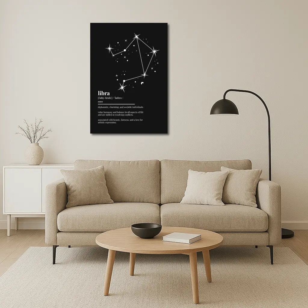 Libra Zodiac Constellation Definition Black Background – Wall Art