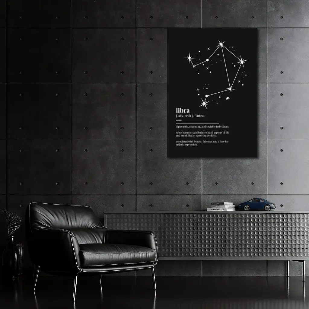 Libra Zodiac Constellation Definition Black Background – Wall Art