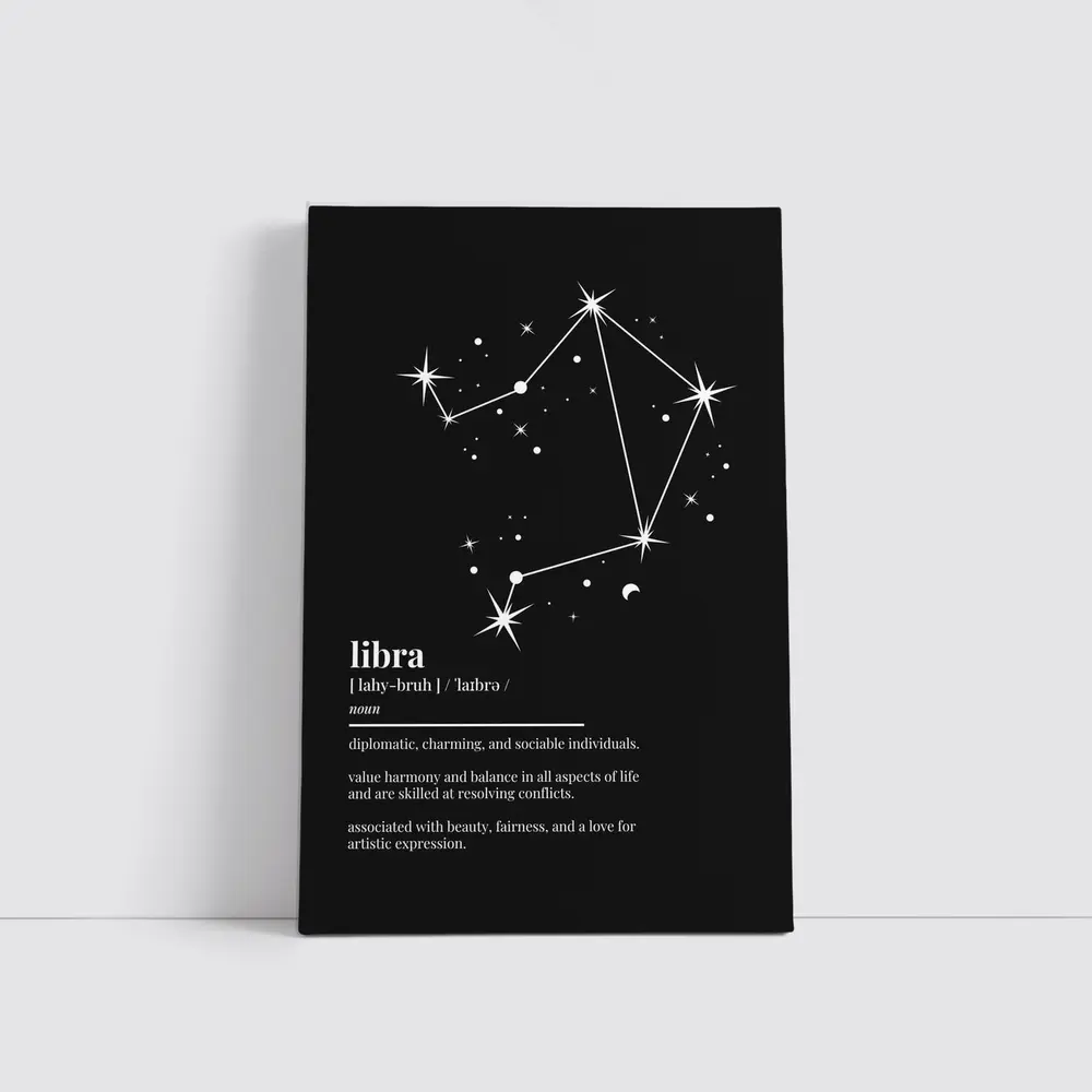 Libra Zodiac Constellation Definition Black Background – Wall Art