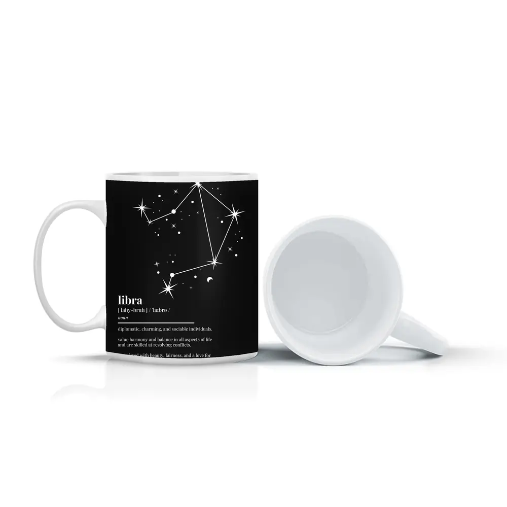 Libra Zodiac Constellation Definition Black Background – Mugs