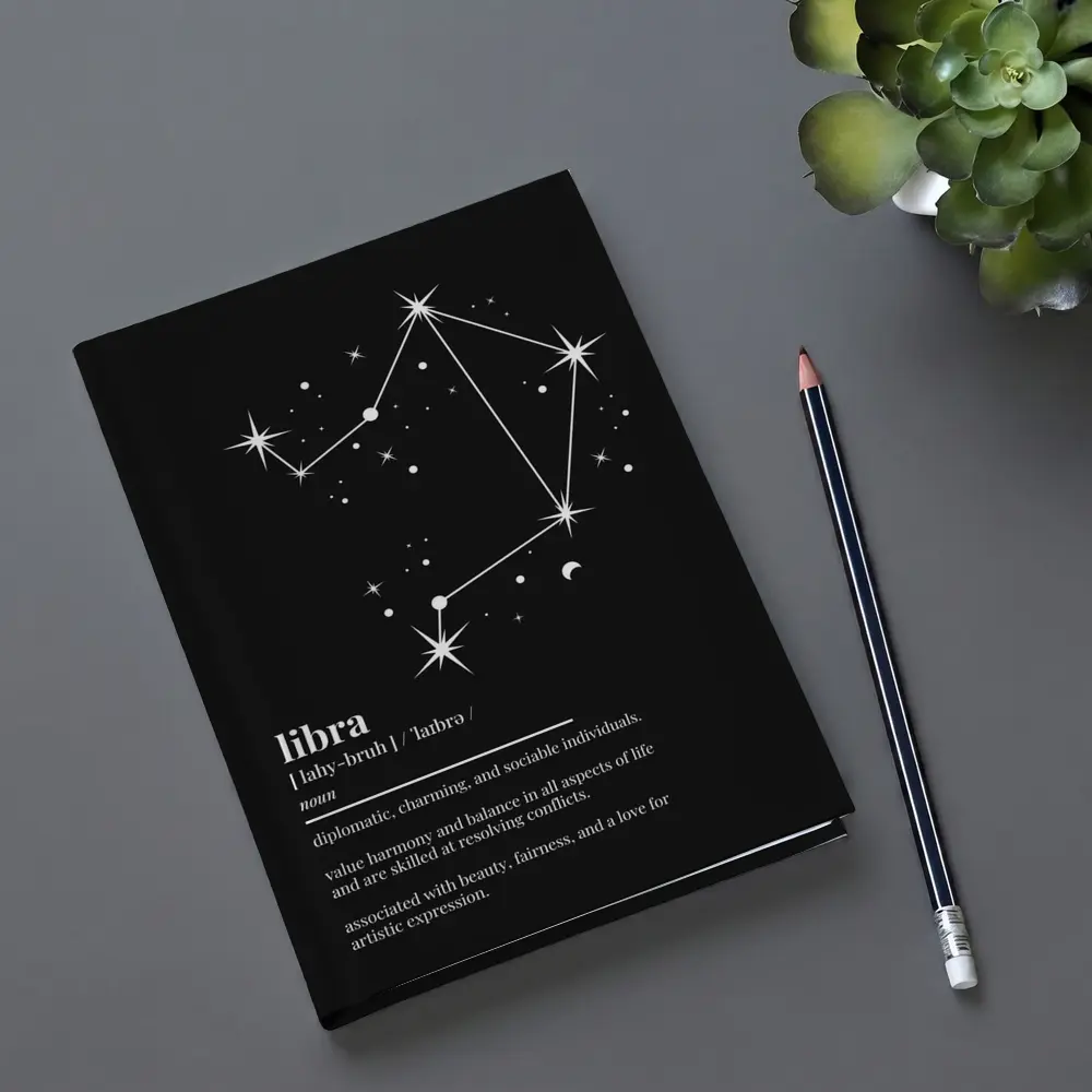 Libra Zodiac Constellation Definition Black Background – Notebooks
