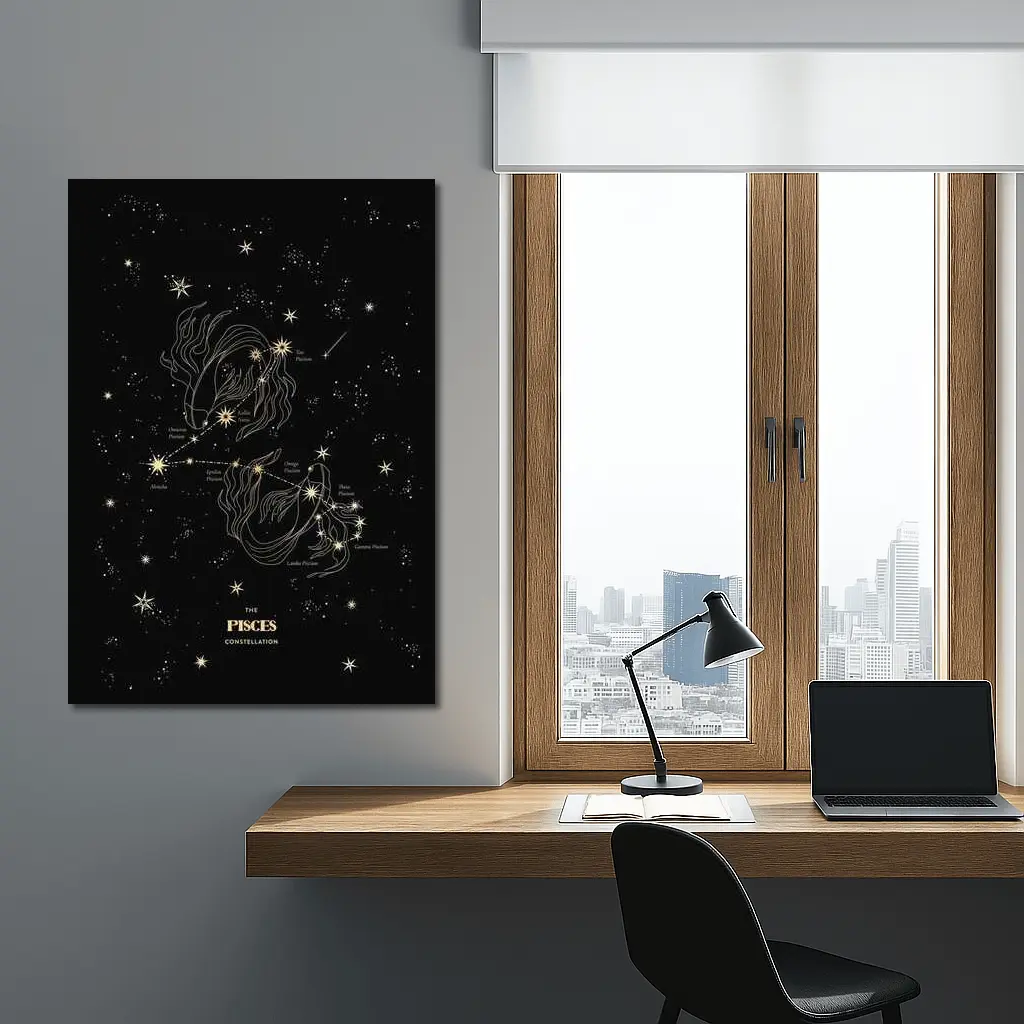 Pisces Constellation Gold Stars Dark Sky – Wall Art