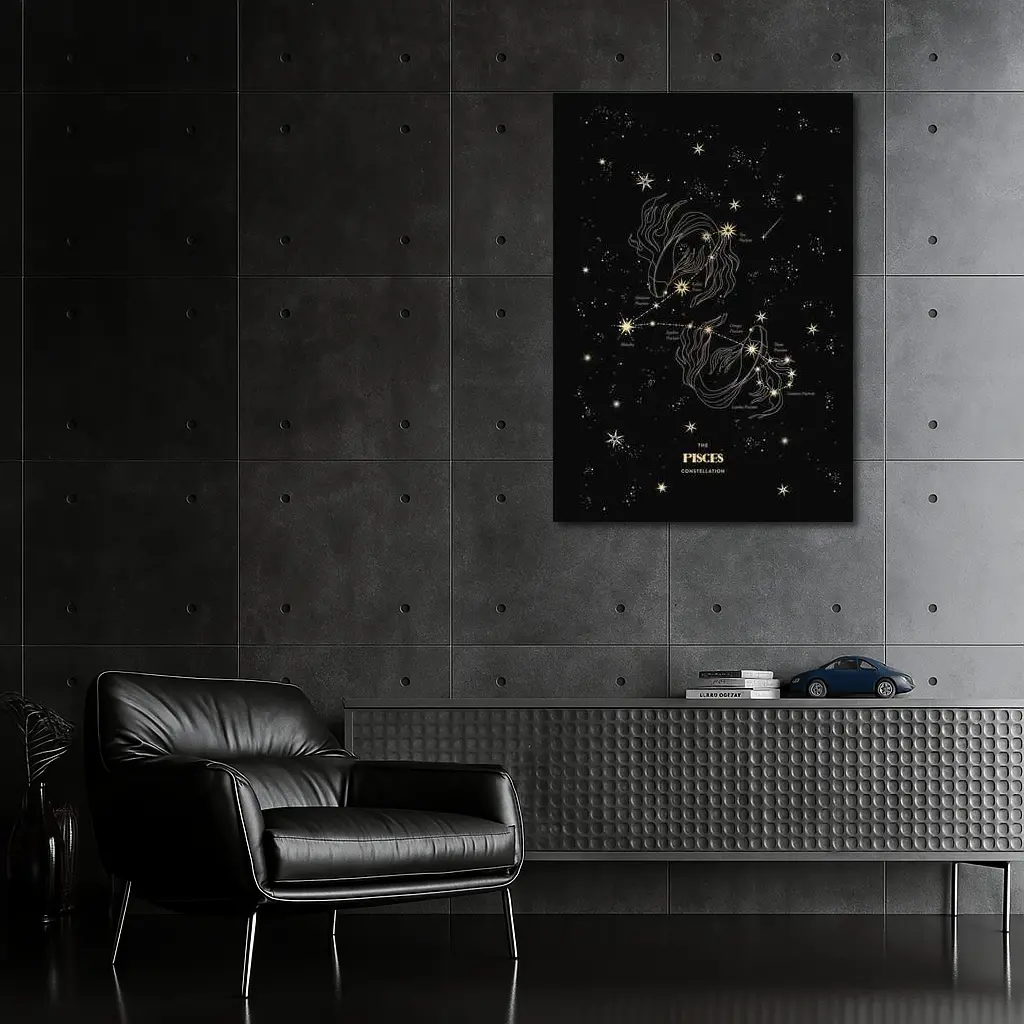 Pisces Constellation Gold Stars Dark Sky – Wall Art