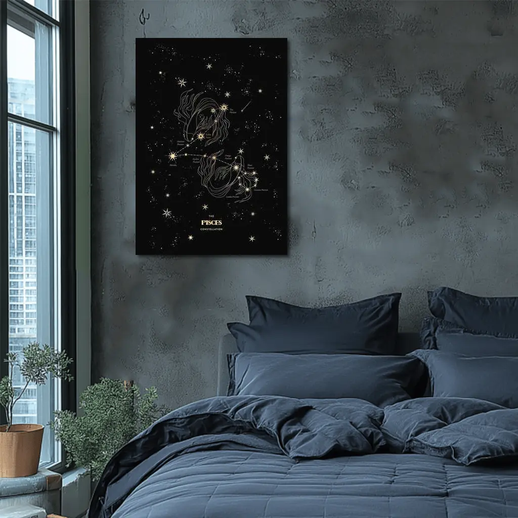 Pisces Constellation Gold Stars Dark Sky – Wall Art