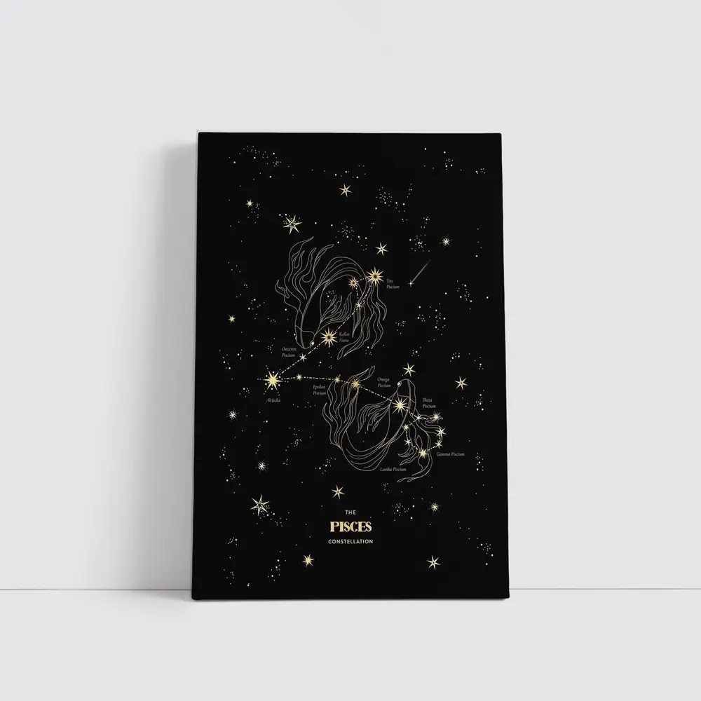 Pisces Constellation Gold Stars Dark Sky – Wall Art