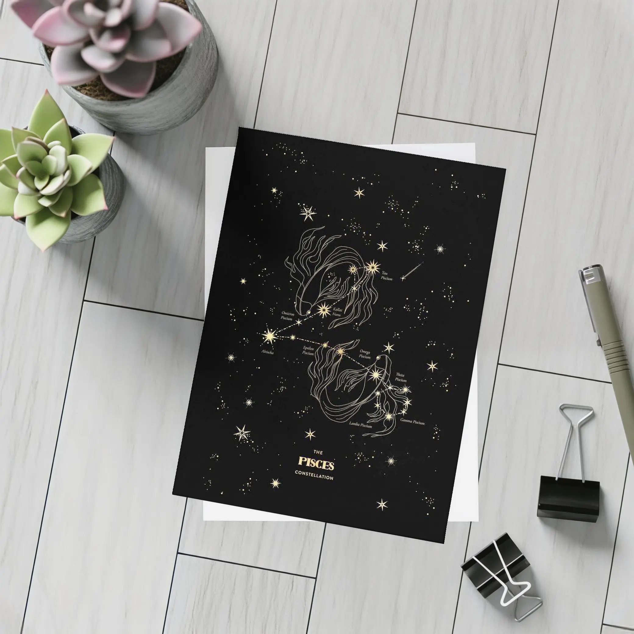 Pisces Constellation Gold Stars Dark Sky – Postcards