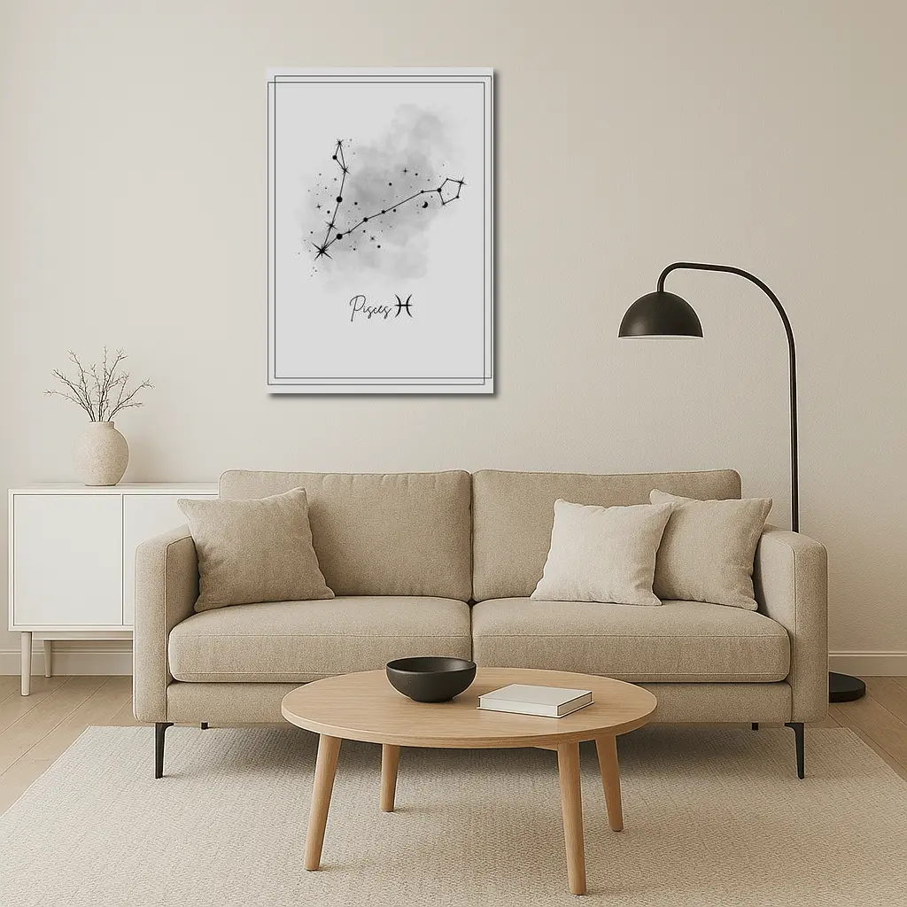 Pisces Constellation Watercolor Gray Minimal Art – Wall Art