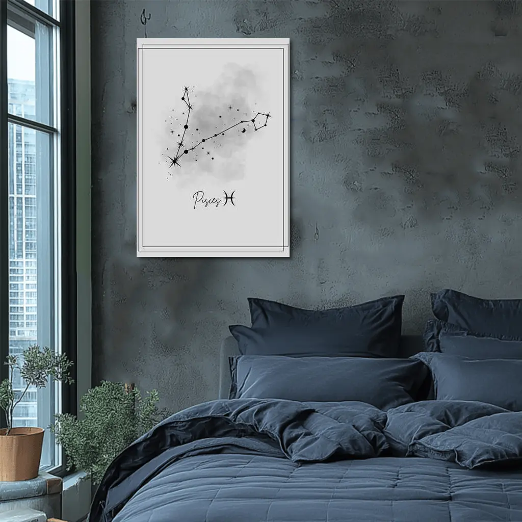 Pisces Constellation Watercolor Gray Minimal Art – Wall Art