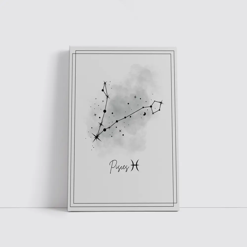 Pisces Constellation Watercolor Gray Minimal Art – Wall Art