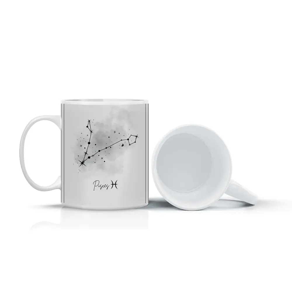 Pisces Constellation Watercolor Gray Minimal Art – Mugs