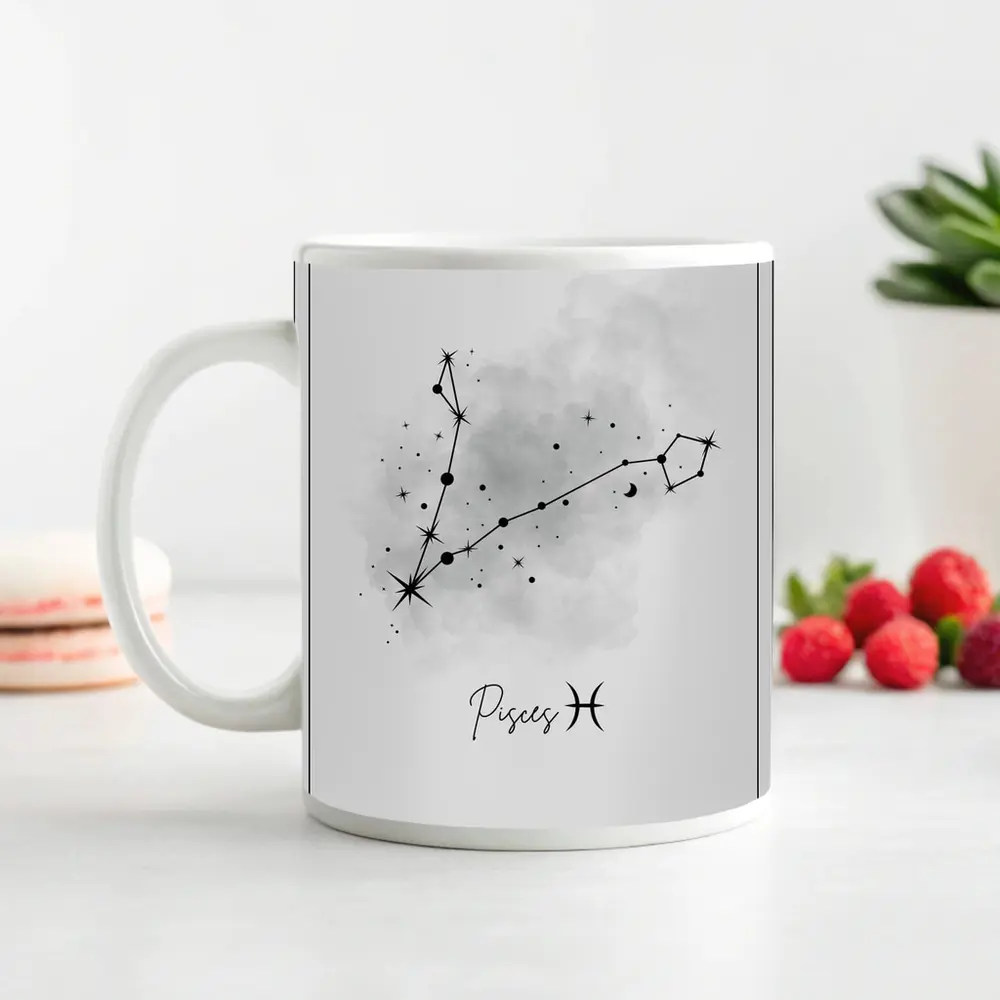 Pisces Constellation Watercolor Gray Minimal Art – Mugs