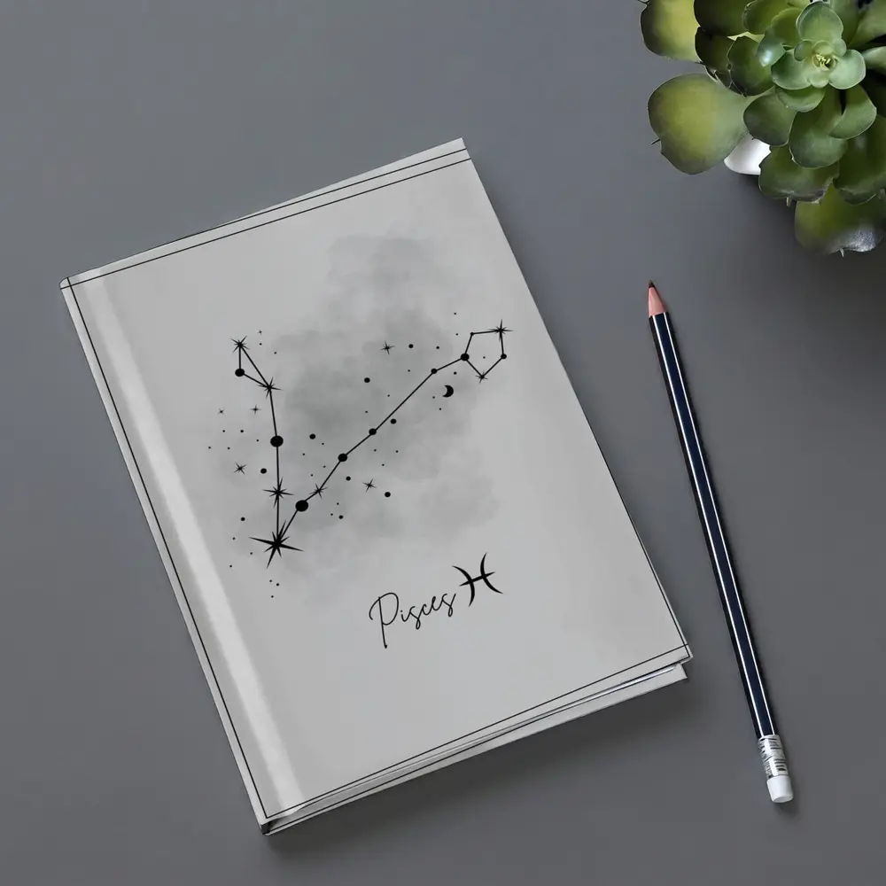 Pisces Constellation Watercolor Gray Minimal Art – Notebooks