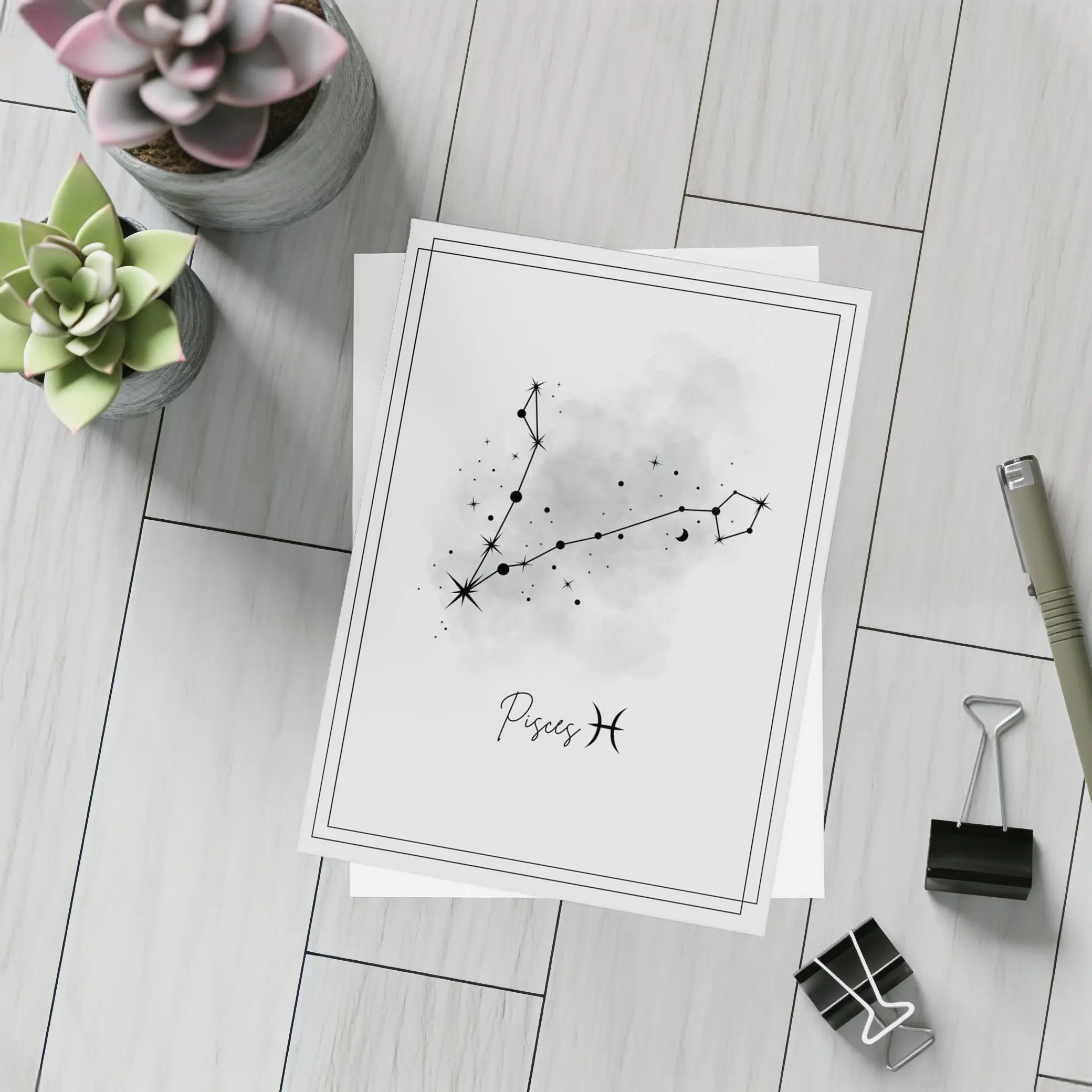 Pisces Constellation Watercolor Gray Minimal Art – Postcards