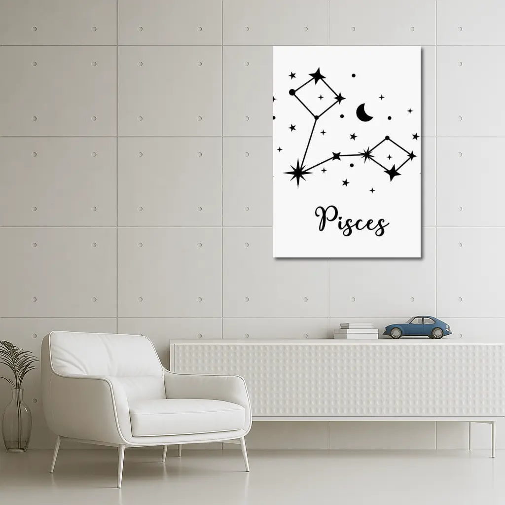 Pisces Constellation Stars Moon Black White – Wall Art