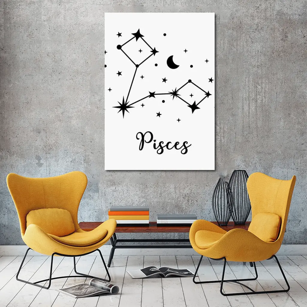 Pisces Constellation Stars Moon Black White – Wall Art