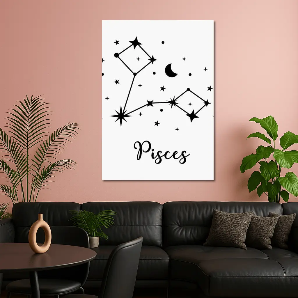 Pisces Constellation Stars Moon Black White – Wall Art
