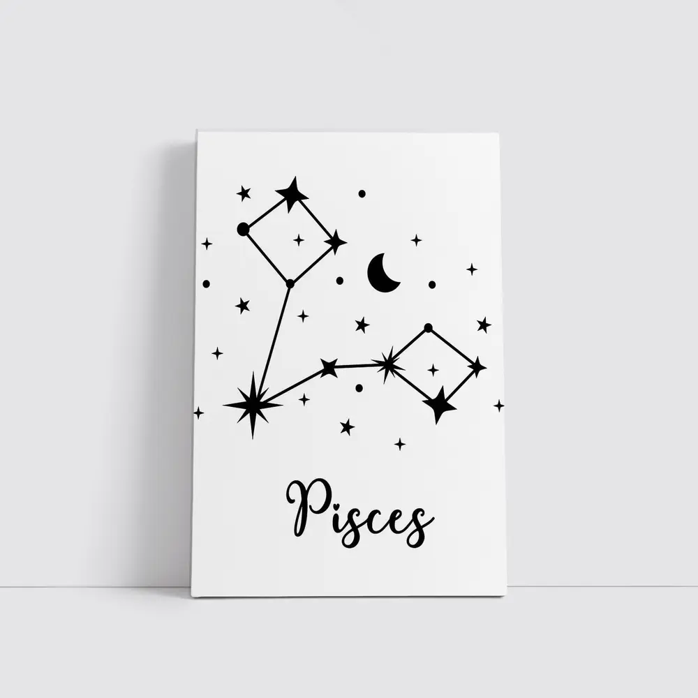Pisces Constellation Stars Moon Black White – Wall Art