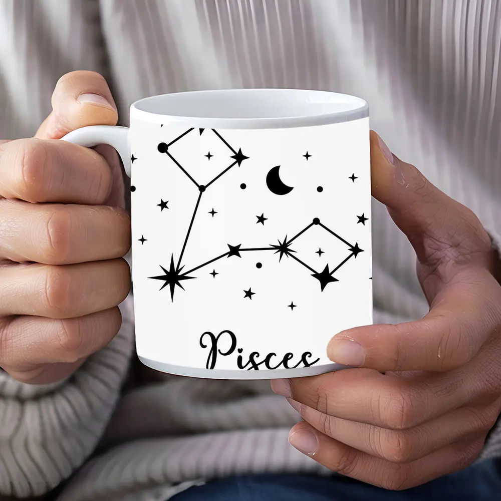 Pisces Constellation Stars Moon Black White – Mugs
