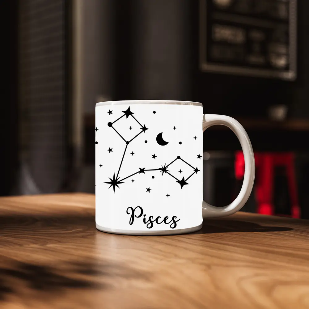Pisces Constellation Stars Moon Black White – Mugs