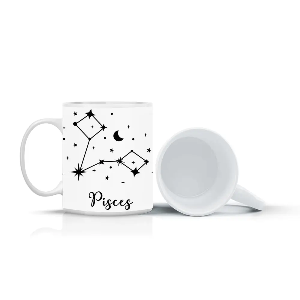 Pisces Constellation Stars Moon Black White – Mugs