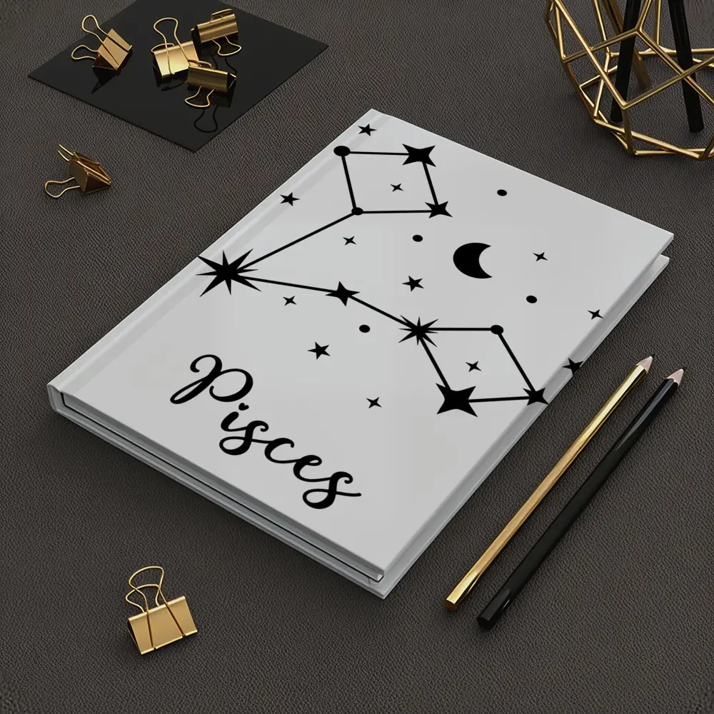 Pisces Constellation Stars Moon Black White – Notebooks