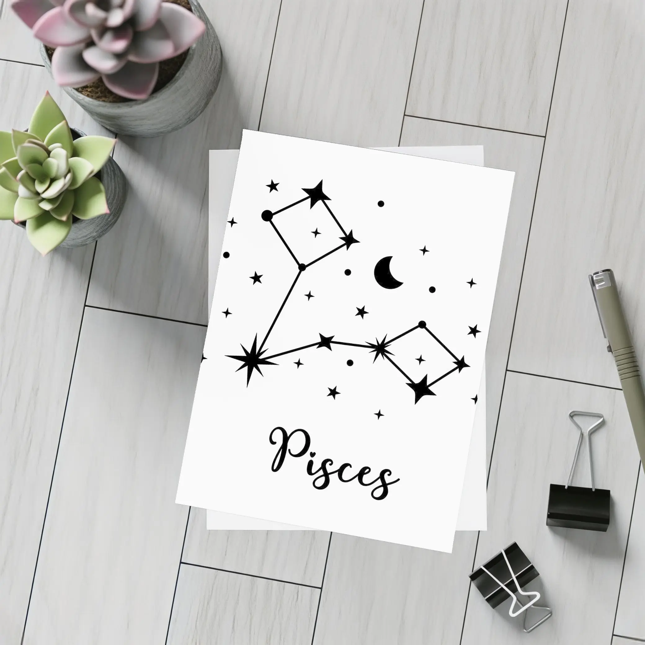 Pisces Constellation Stars Moon Black White – Postcards