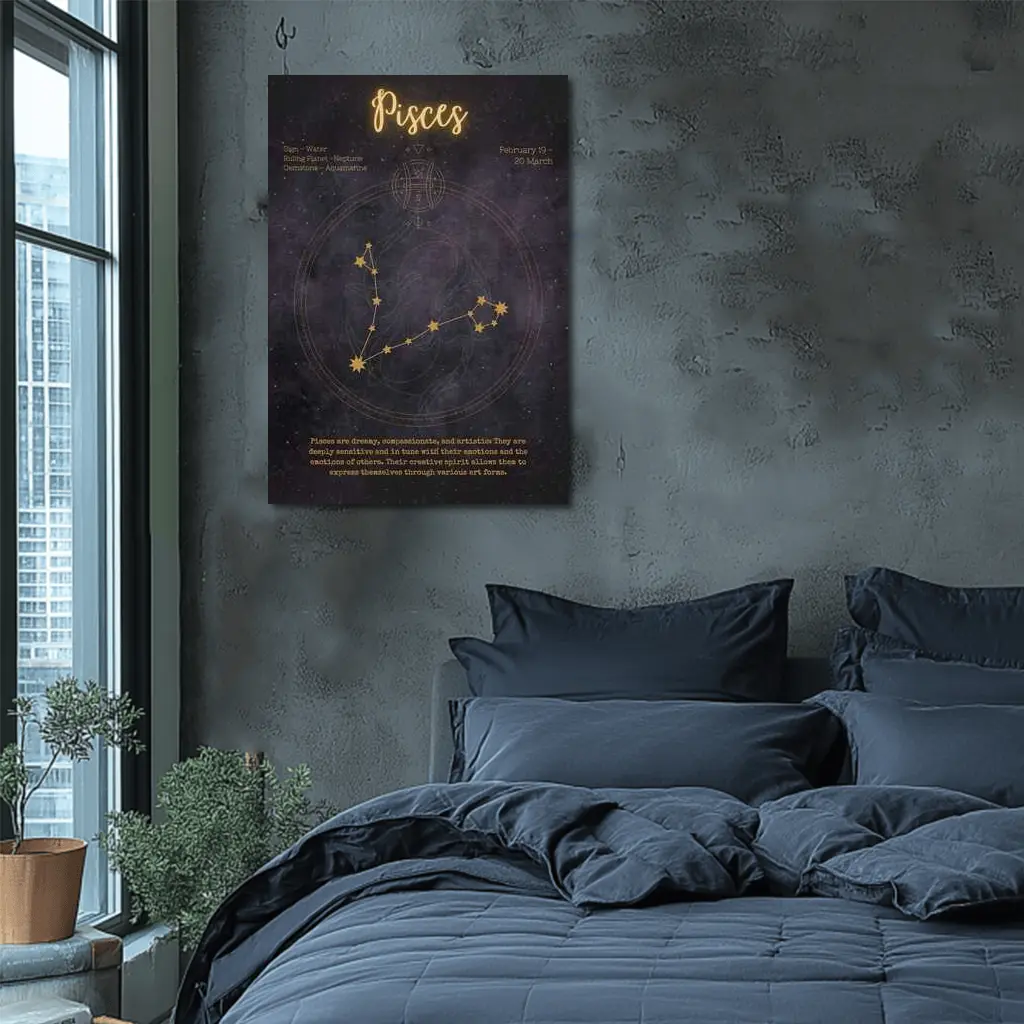 Pisces Constellation Gold Star Night Sky – Wall Art