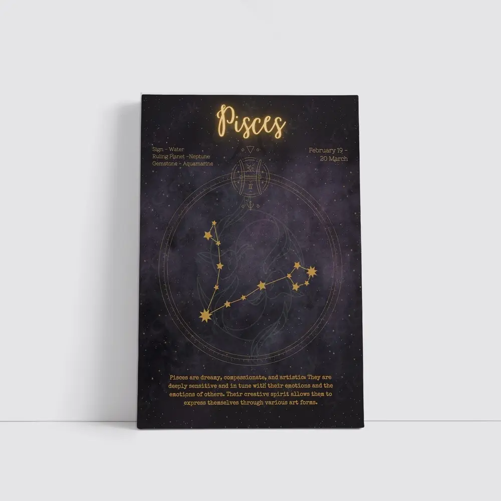 Pisces Constellation Gold Star Night Sky – Wall Art