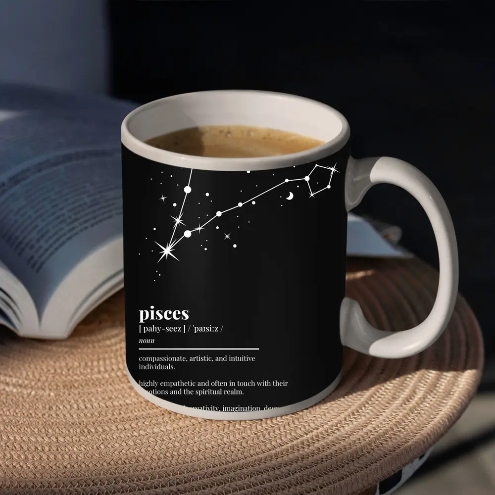 Pisces Constellation Definition Black Background Art – Mugs