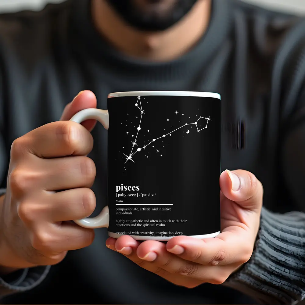 Pisces Constellation Definition Black Background Art – Mugs