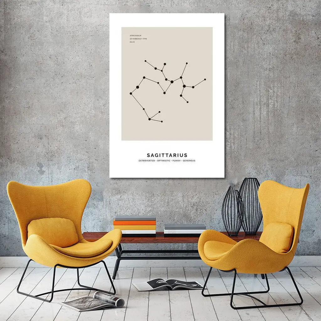 Sagittarius Constellation Minimal Beige Star Map – Wall Art