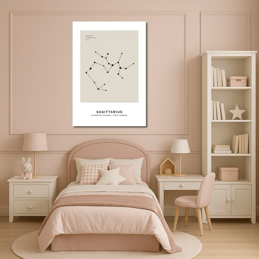 Sagittarius Constellation Minimal Beige Star Map – Wall Art