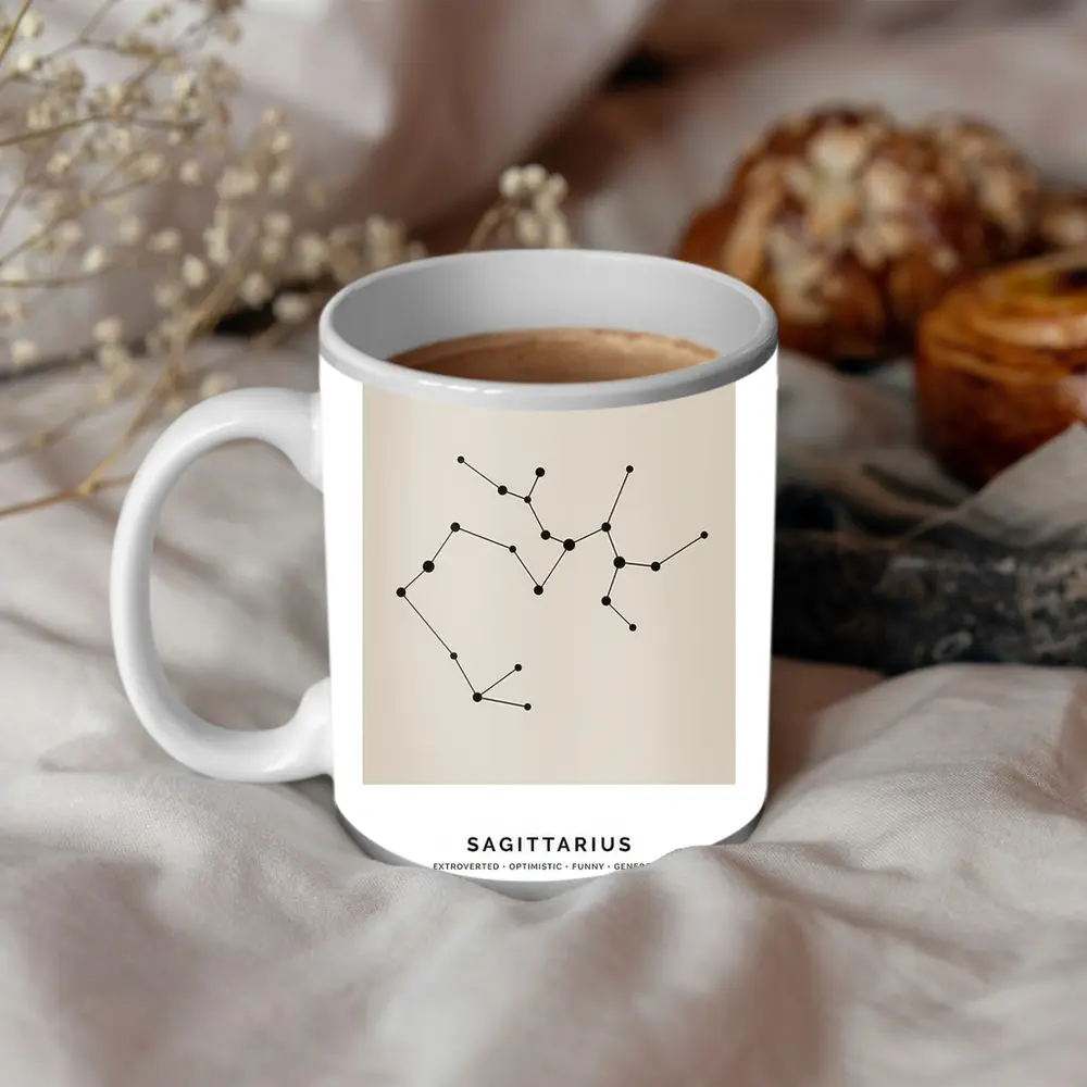 Sagittarius Constellation Minimal Beige Star Map – Mugs