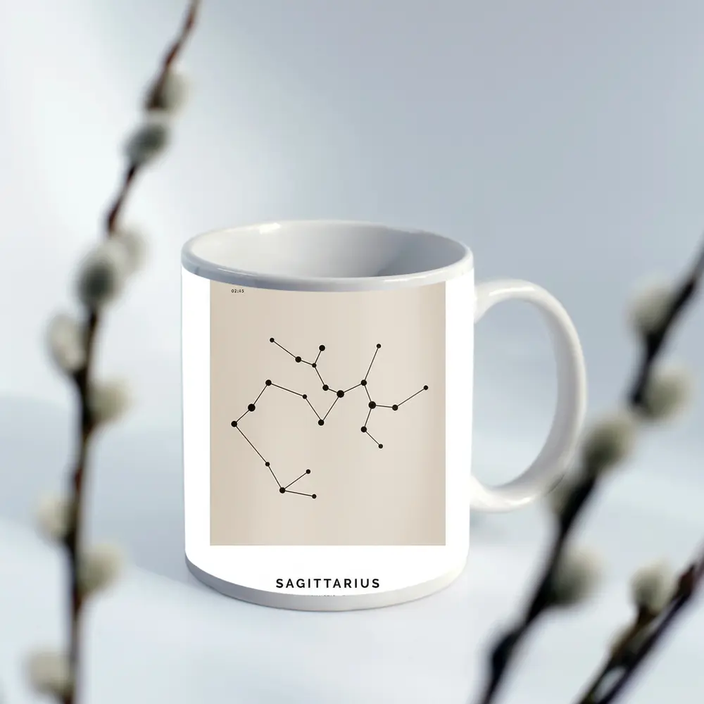 Sagittarius Constellation Minimal Beige Star Map – Mugs