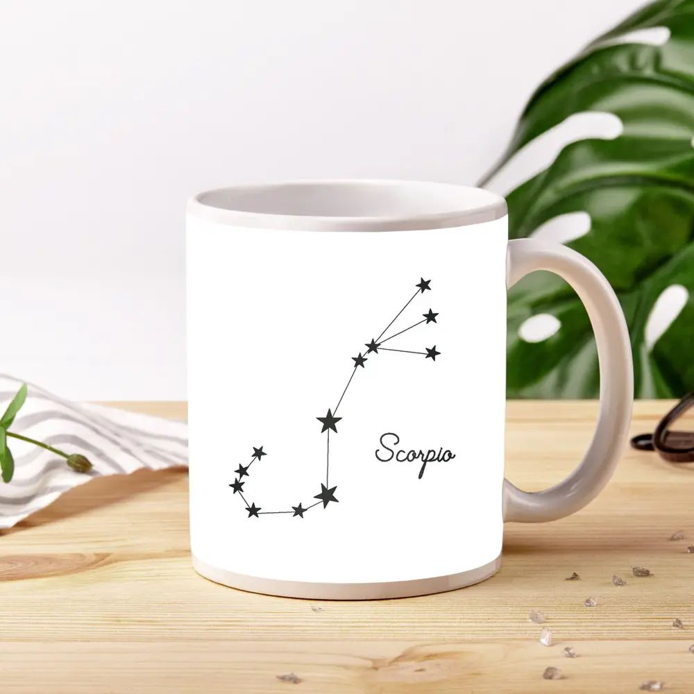 Scorpio Constellation Stars Minimalist White Art – Mugs
