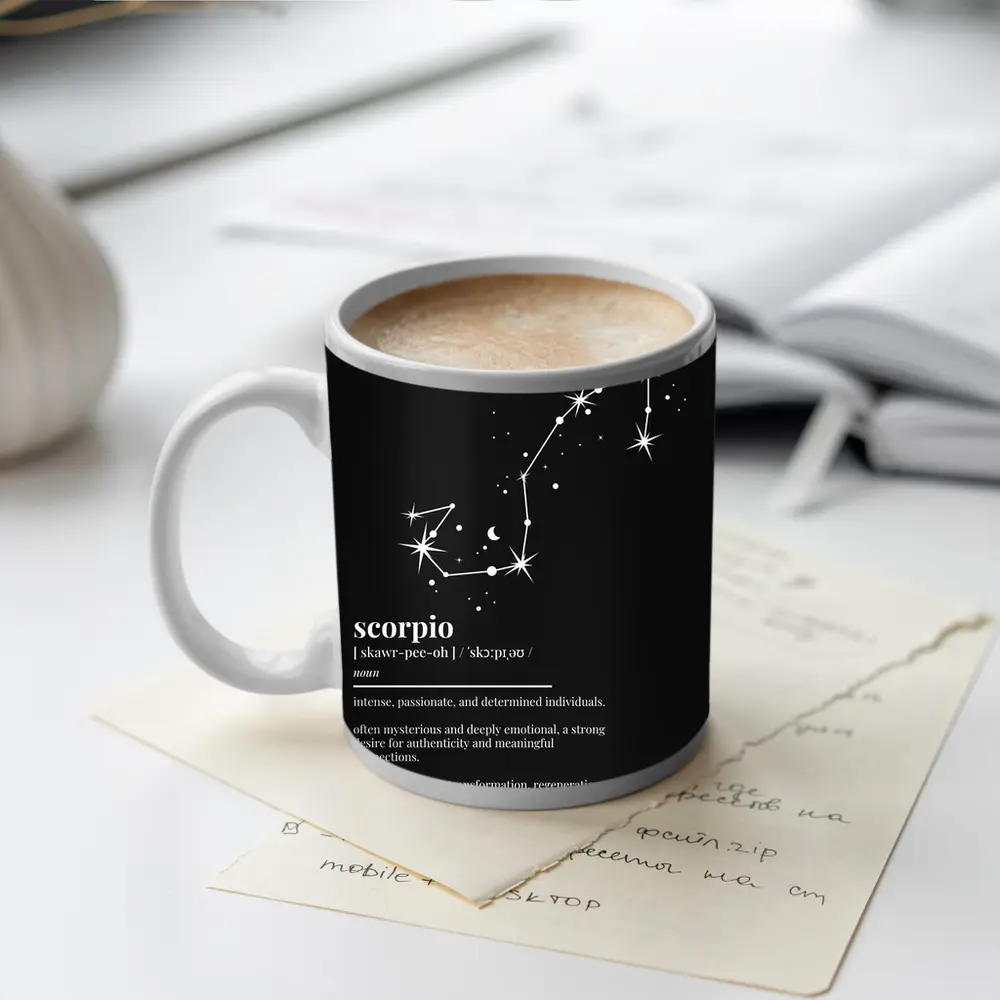 Scorpio Zodiac Constellation Definition Black Background – Mugs