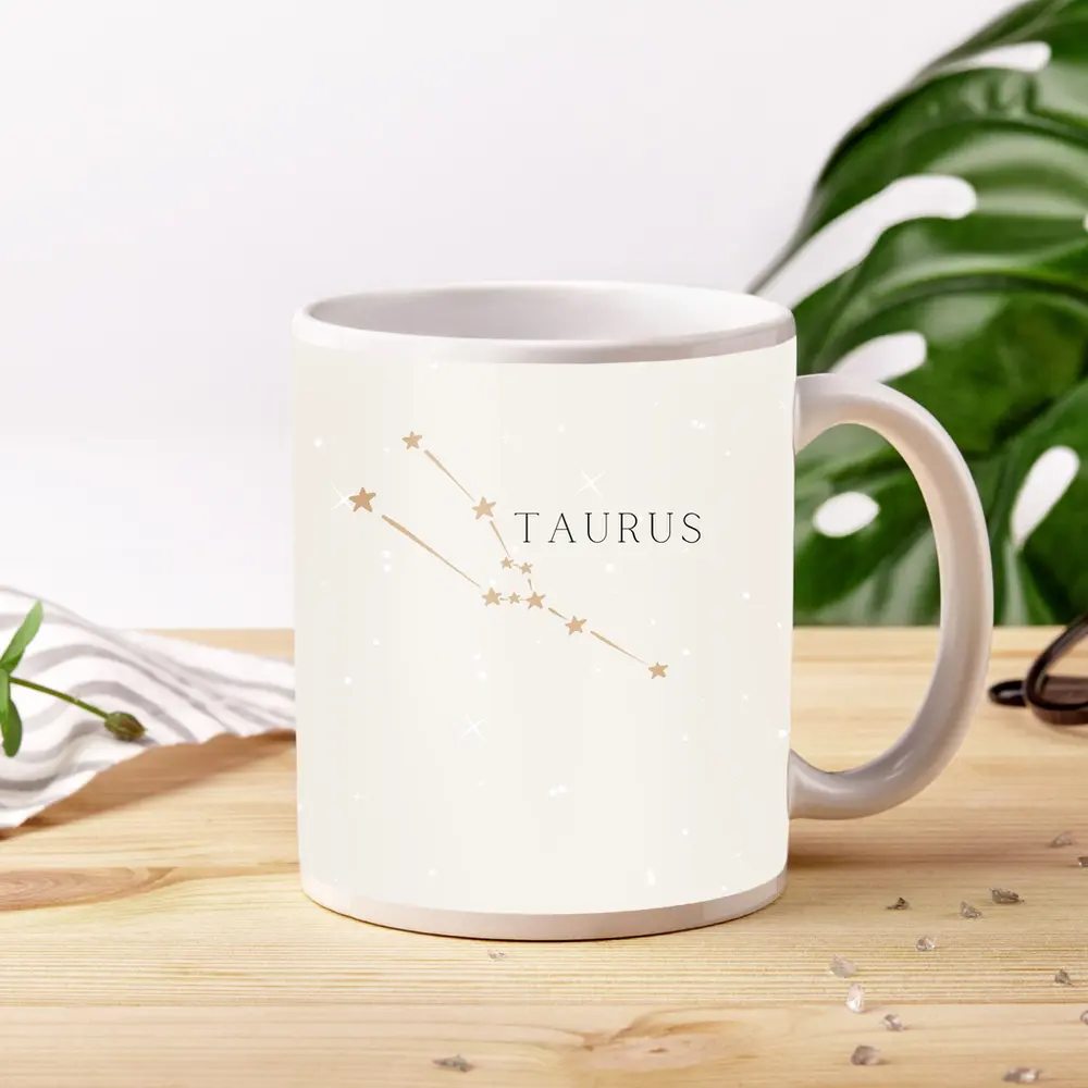 Taurus Constellation Stars Minimal Beige Art – Mugs