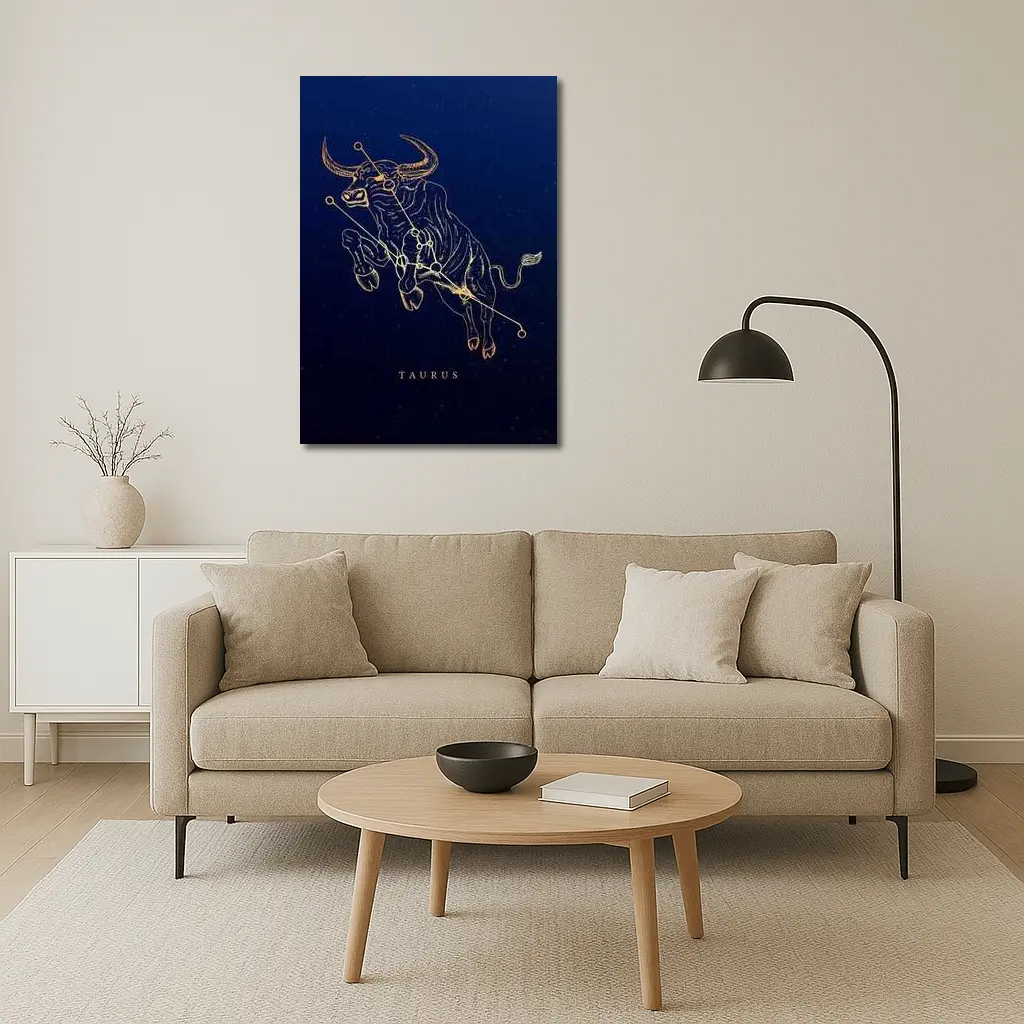 Taurus Constellation Gold Bull Dark Blue – Wall Art
