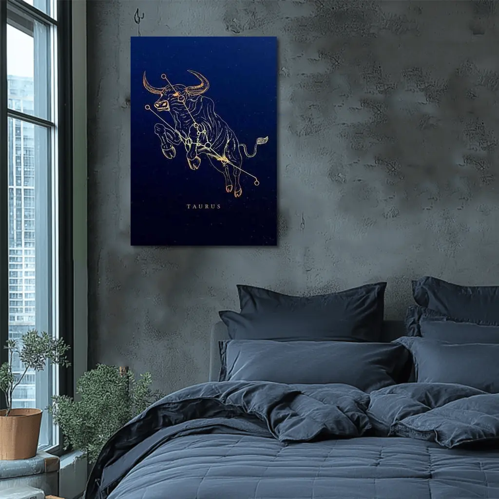 Taurus Constellation Gold Bull Dark Blue – Wall Art