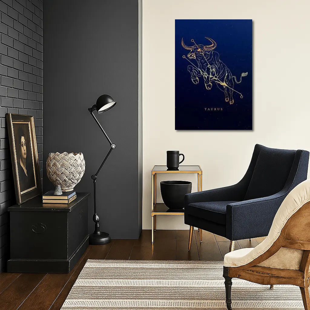 Taurus Constellation Gold Bull Dark Blue – Wall Art