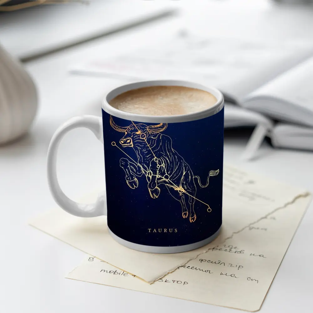 Taurus Constellation Gold Bull Dark Blue – Mugs