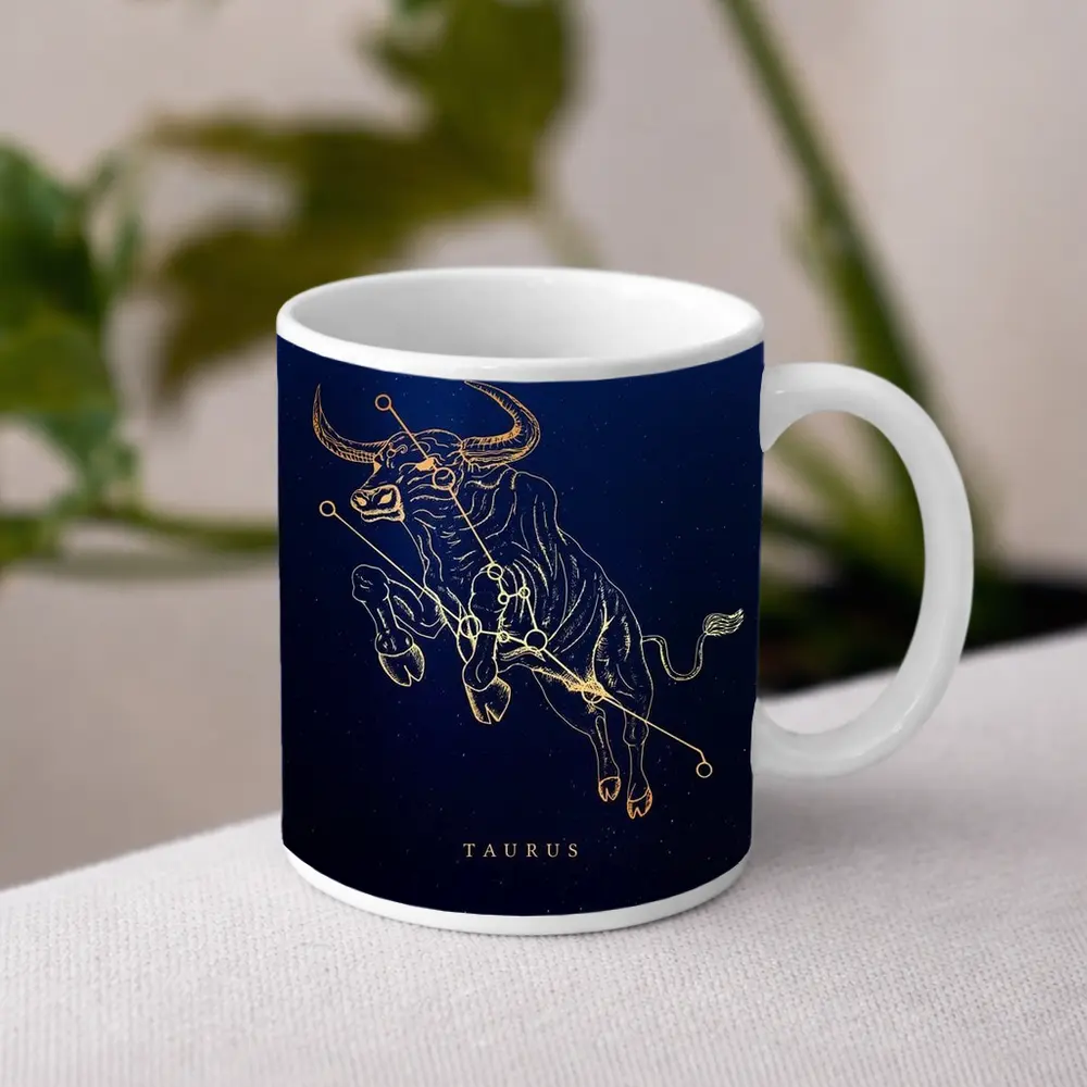 Taurus Constellation Gold Bull Dark Blue – Mugs