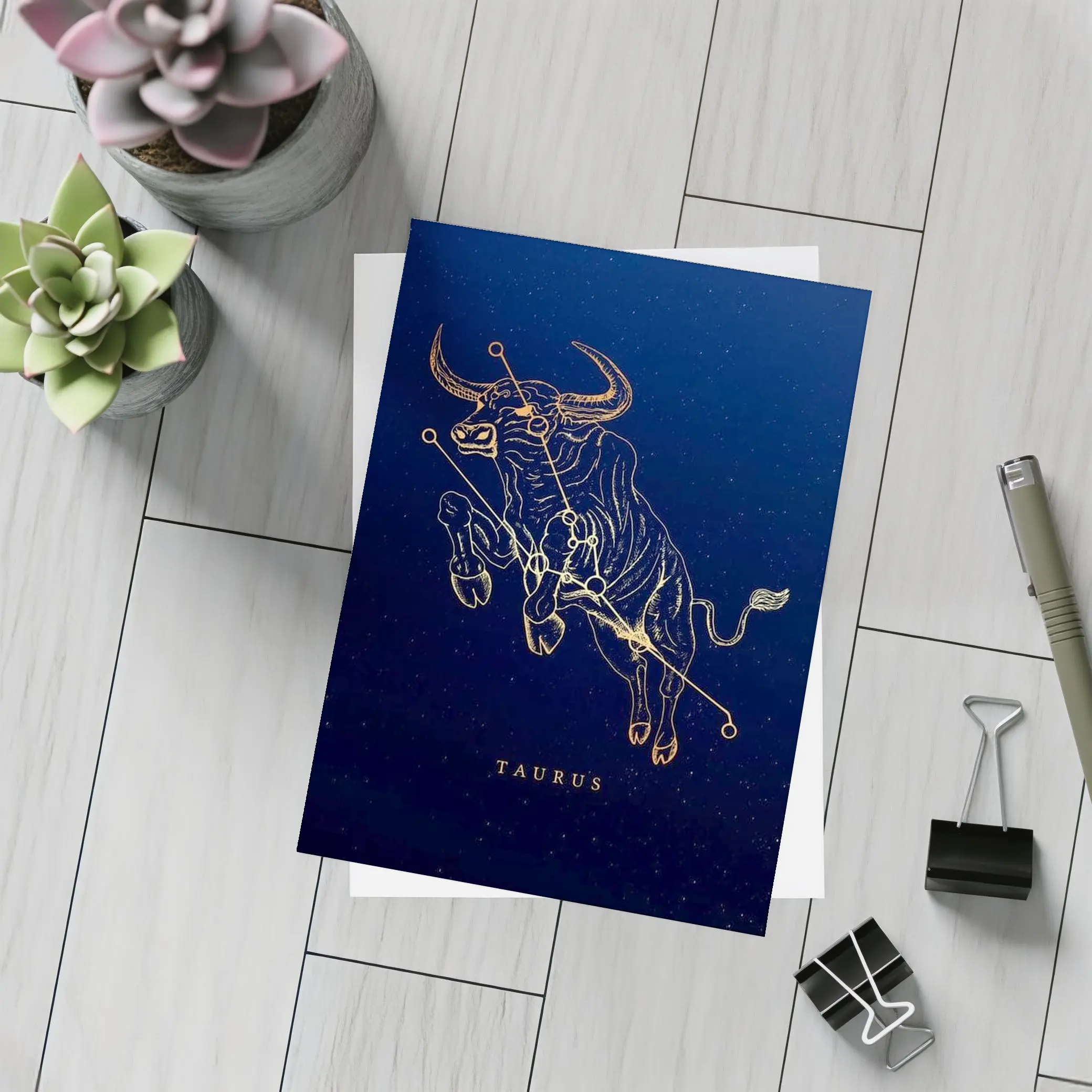Taurus Constellation Gold Bull Dark Blue – Postcards