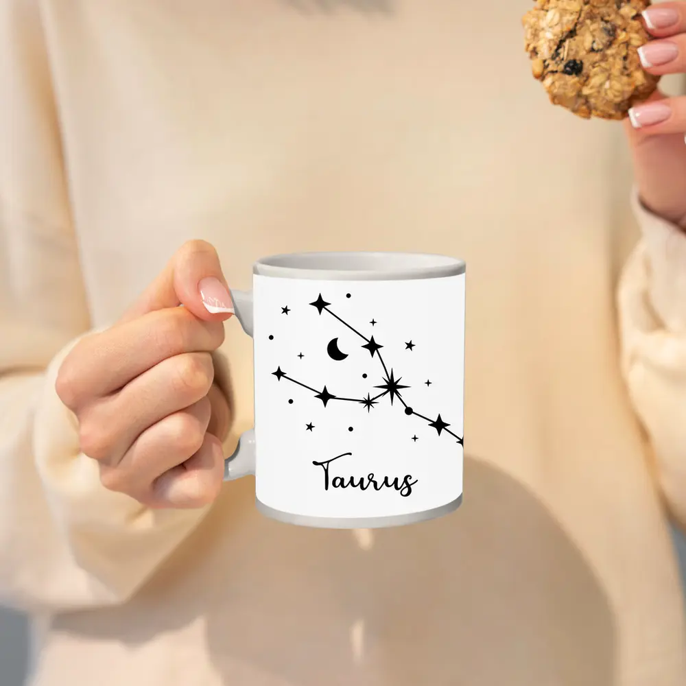 Taurus Constellation Stars Moon Black White – Mugs
