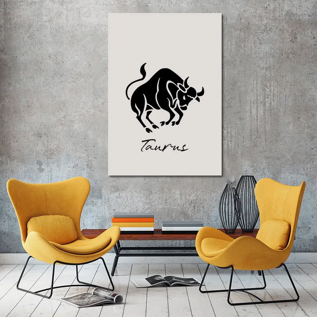Taurus Zodiac Bull Black Beige Art – Wall Art