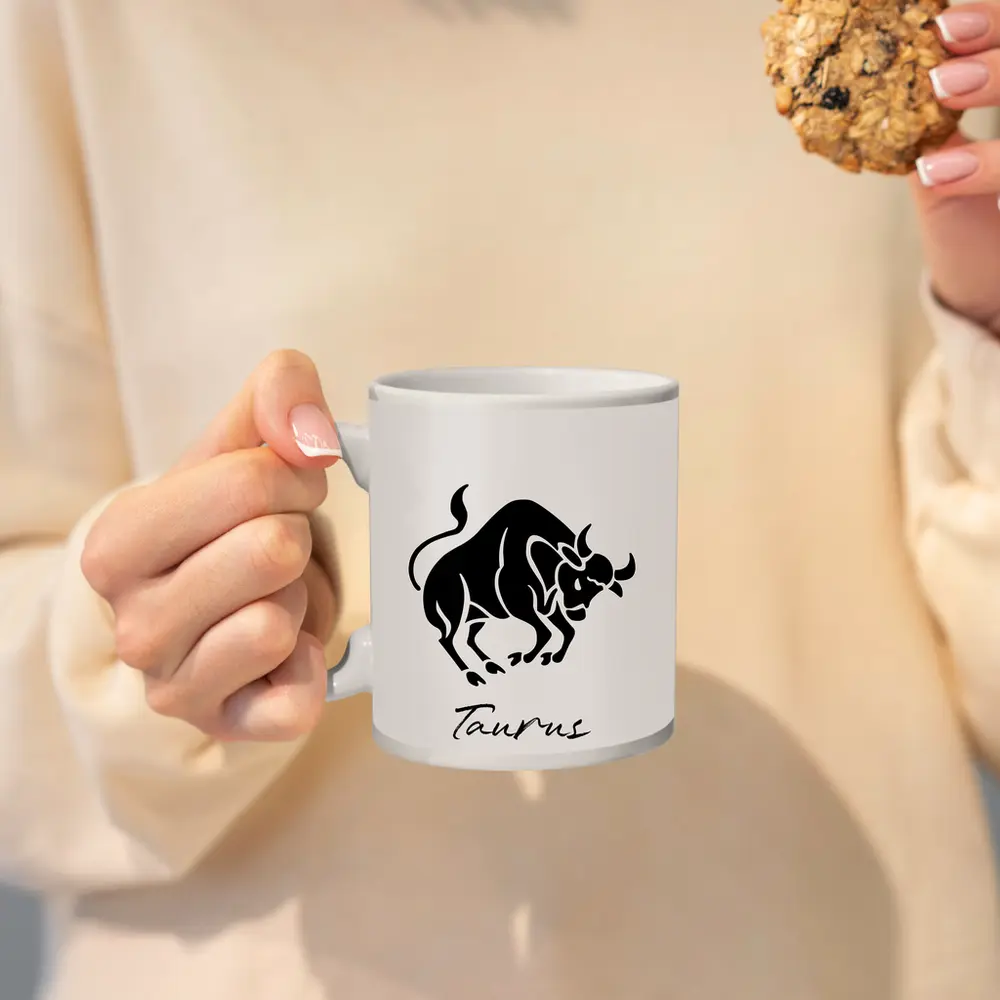 Taurus Zodiac Bull Black Beige Art – Mugs
