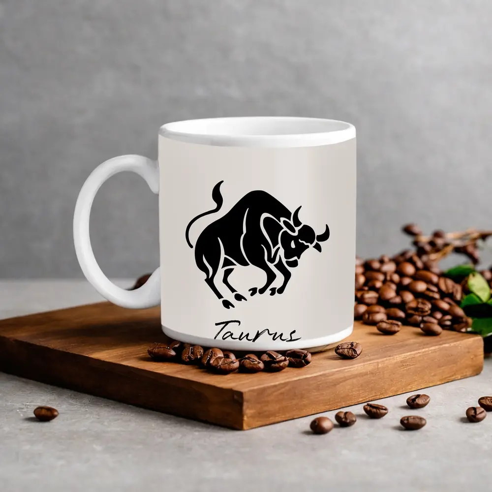 Taurus Zodiac Bull Black Beige Art – Mugs