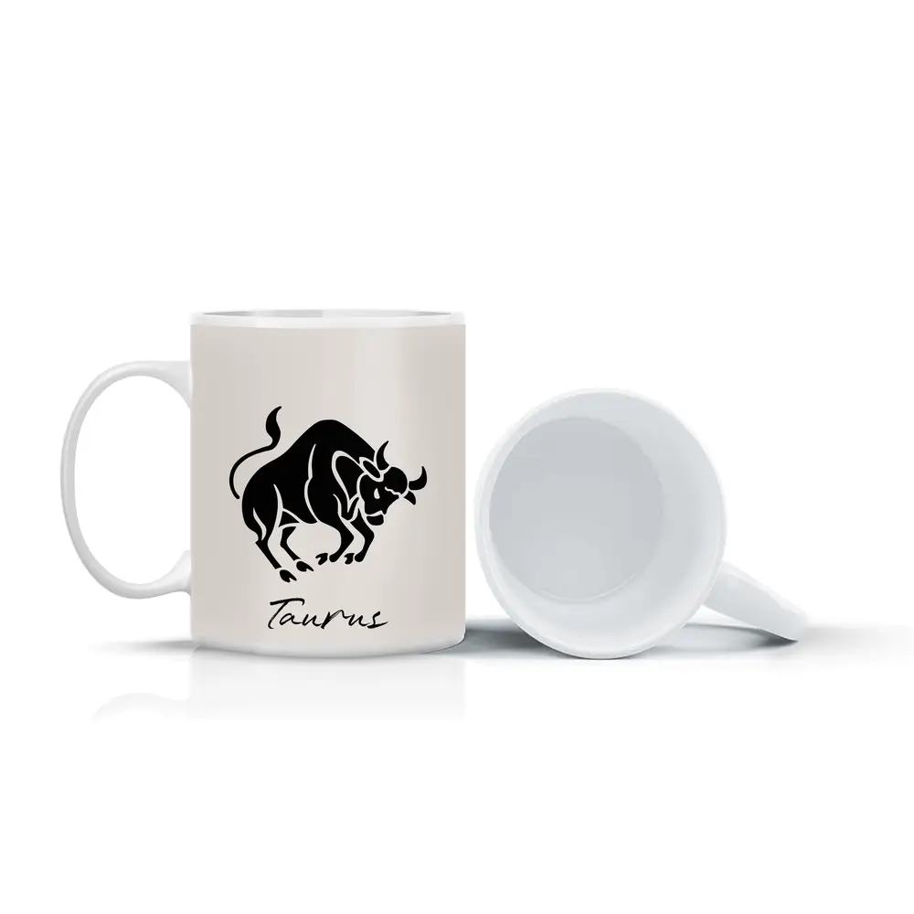 Taurus Zodiac Bull Black Beige Art – Mugs